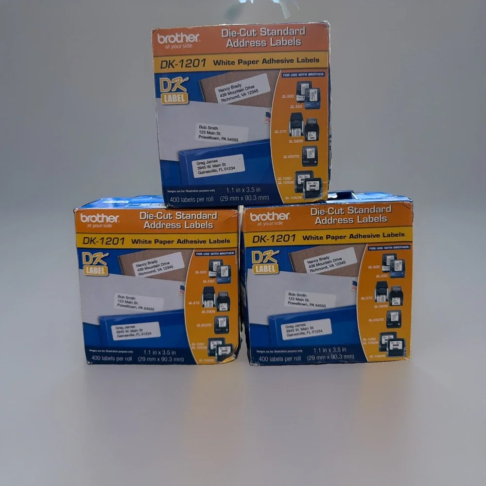Brother DK-1201 (3-Pack) Die-Cut Standard Address Paper Label Rolls QL Printers